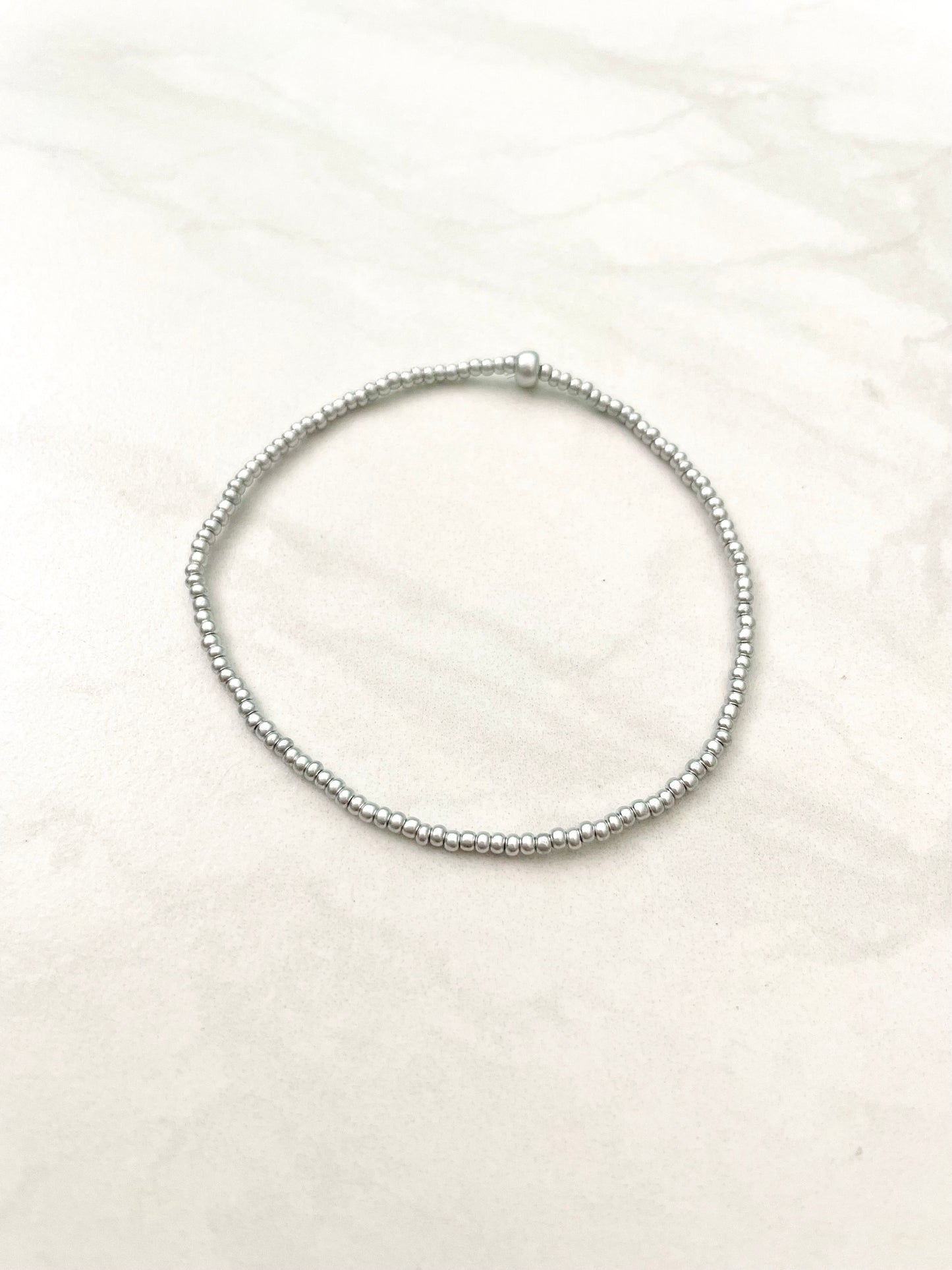 Minimalist Silver Seed Bead Stretch Bracelets