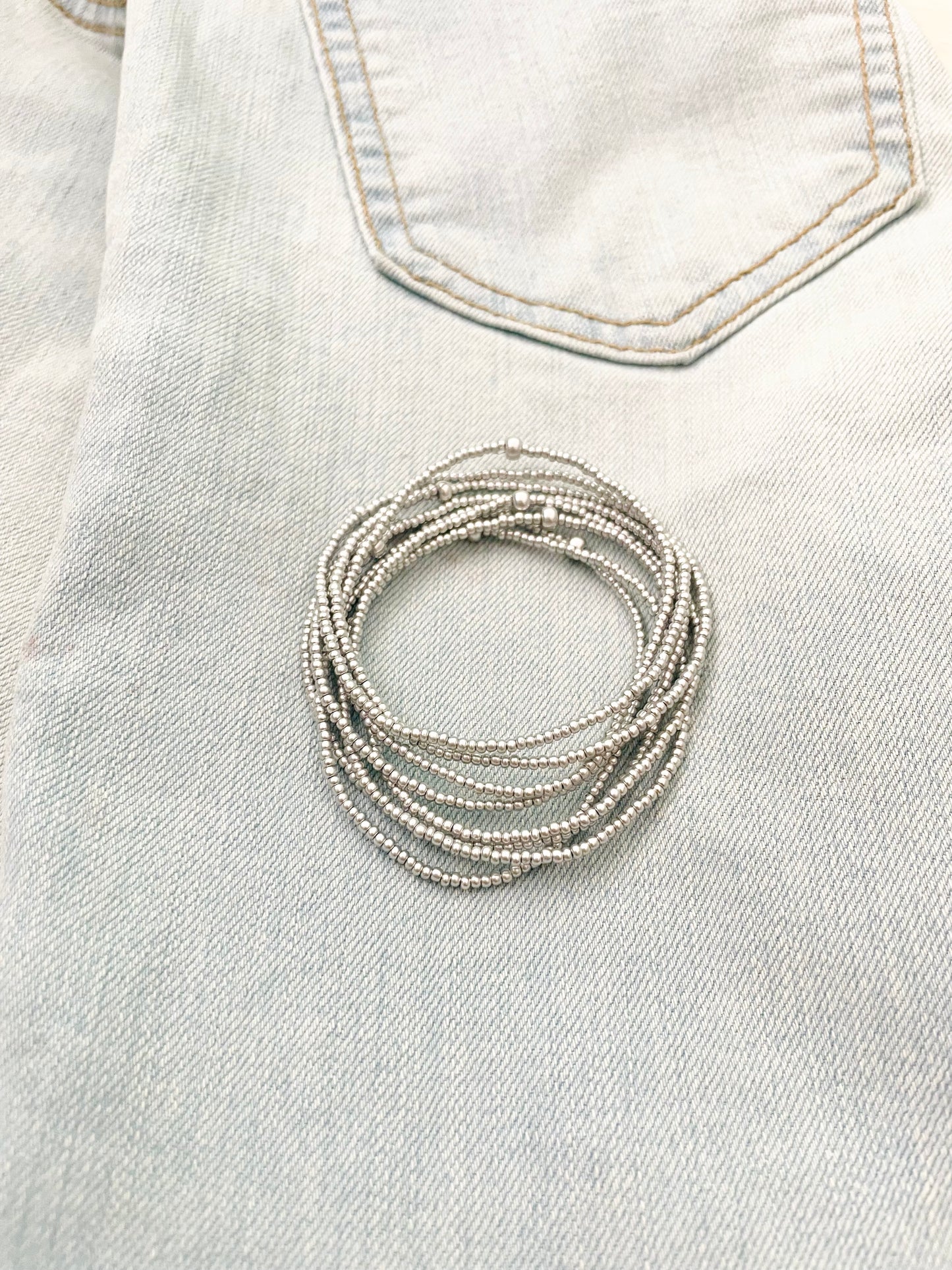 Minimalist Silver Seed Bead Stretch Bracelets