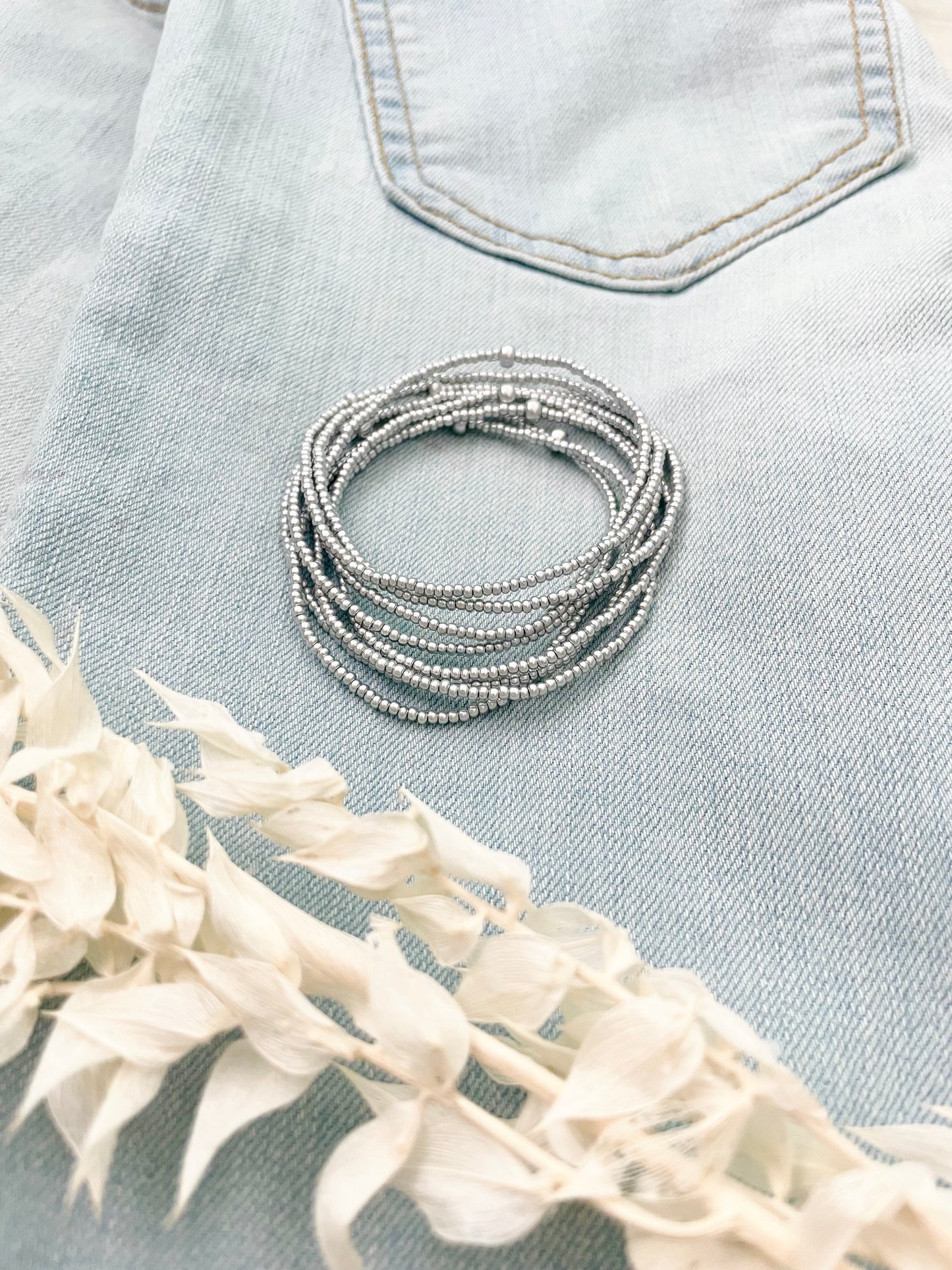 Minimalist Silver Seed Bead Stretch Bracelets