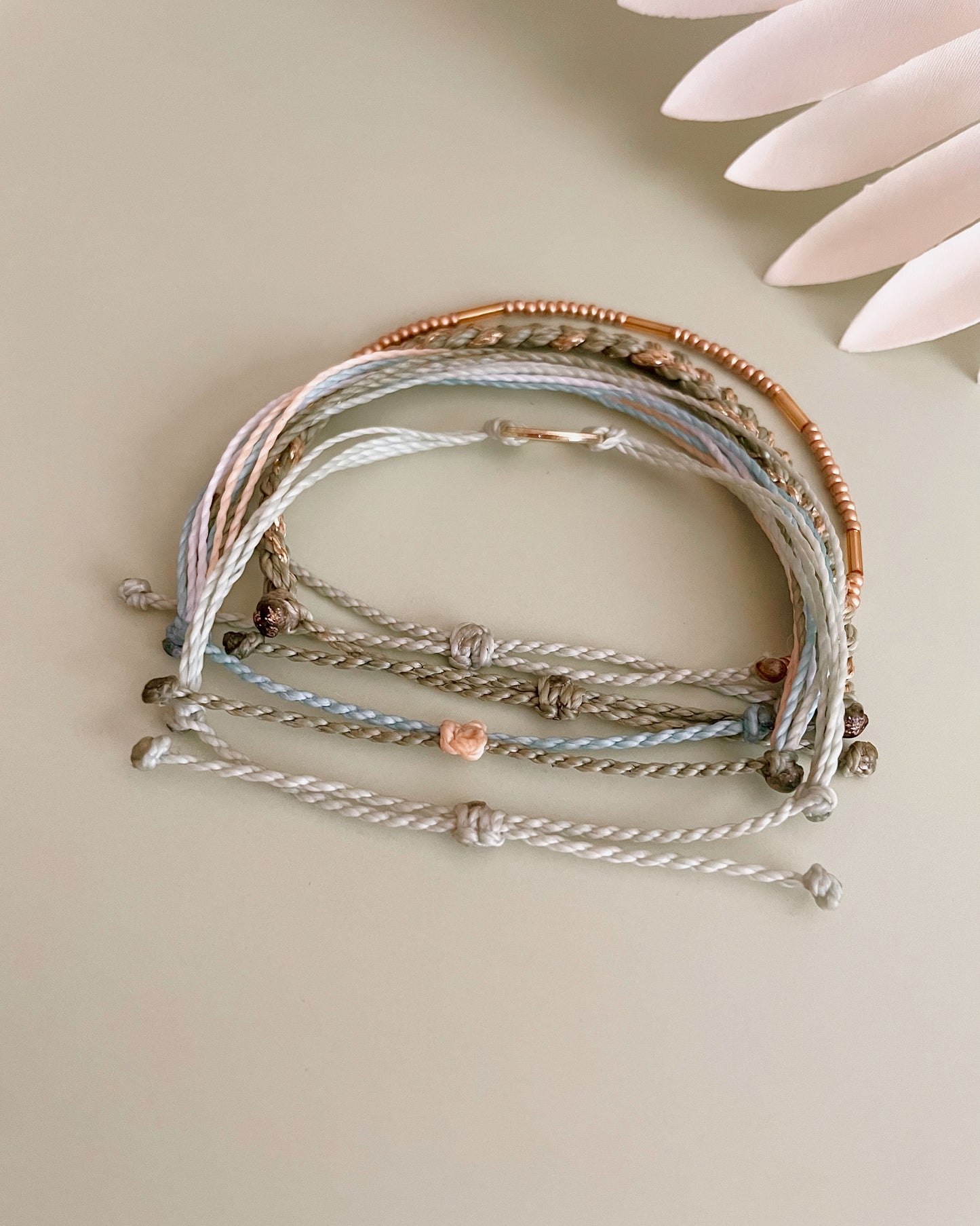 Surfer Bracelet Stack Adjustable Waxed Cord Bracelet Set Boho Accessories Beach Style Wave Charm Beaded Style Earth Tone Summer Jewelry