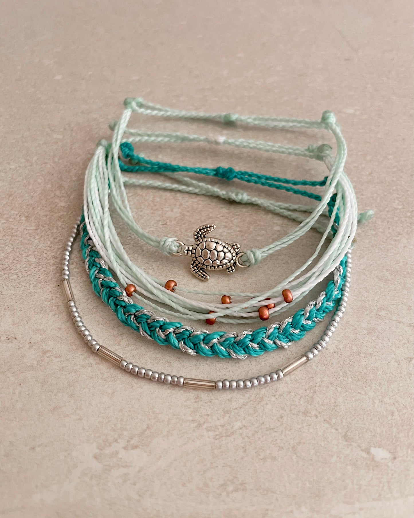 Sea Turtle Bracelet Set Waterproof Adjustable Cord Bracelets Surfer Style Bracelet Set