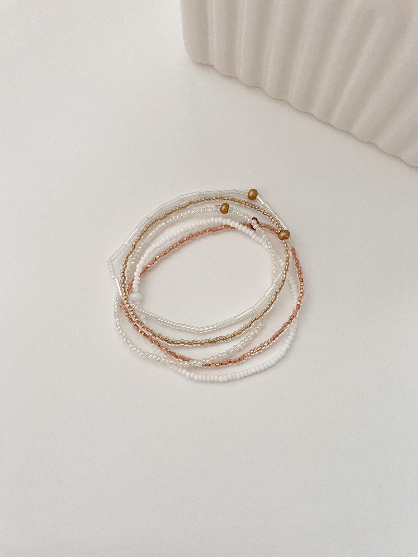 Minimalist Beaded Neutral Stretch Bracelet Set