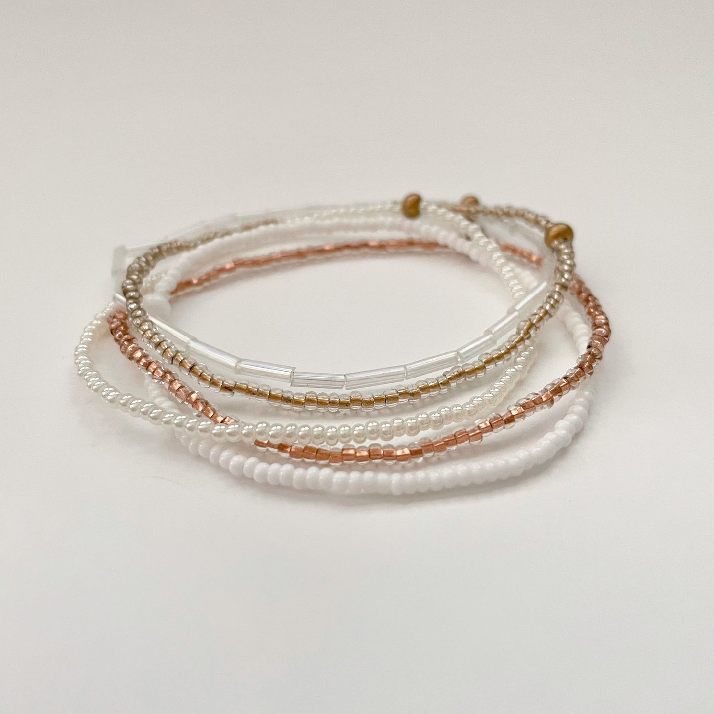 Minimalist Beaded Neutral Stretch Bracelet Set