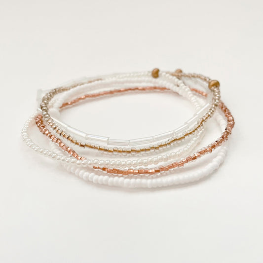 Minimalist Beaded Neutral Stretch Bracelet Set