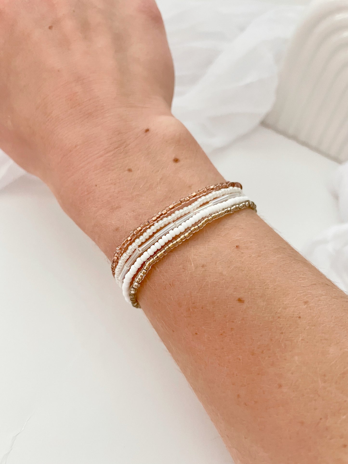 Minimalist Beaded Neutral Stretch Bracelet Set
