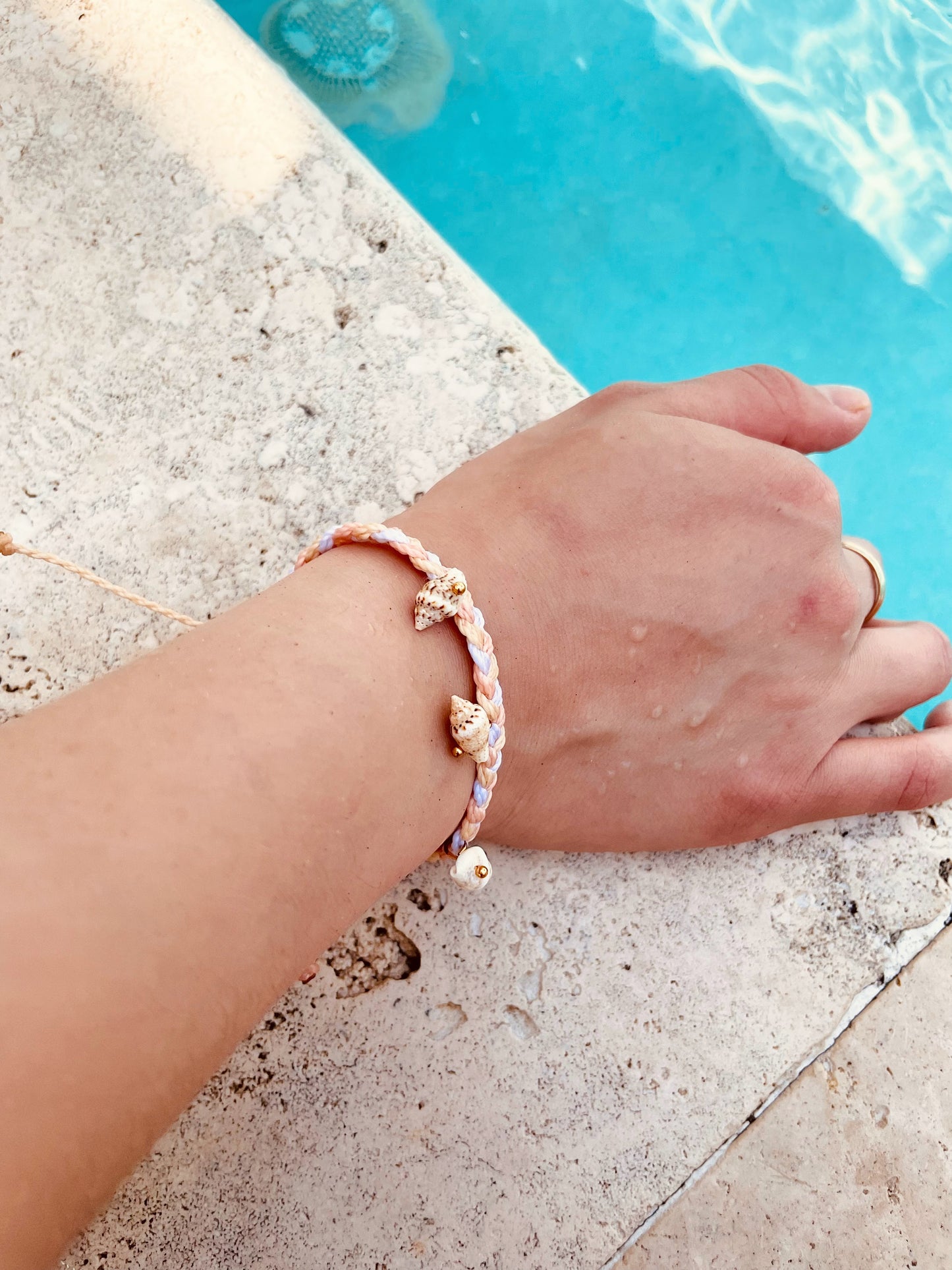 Beachy Pink Braided Conch Shell Bracelet