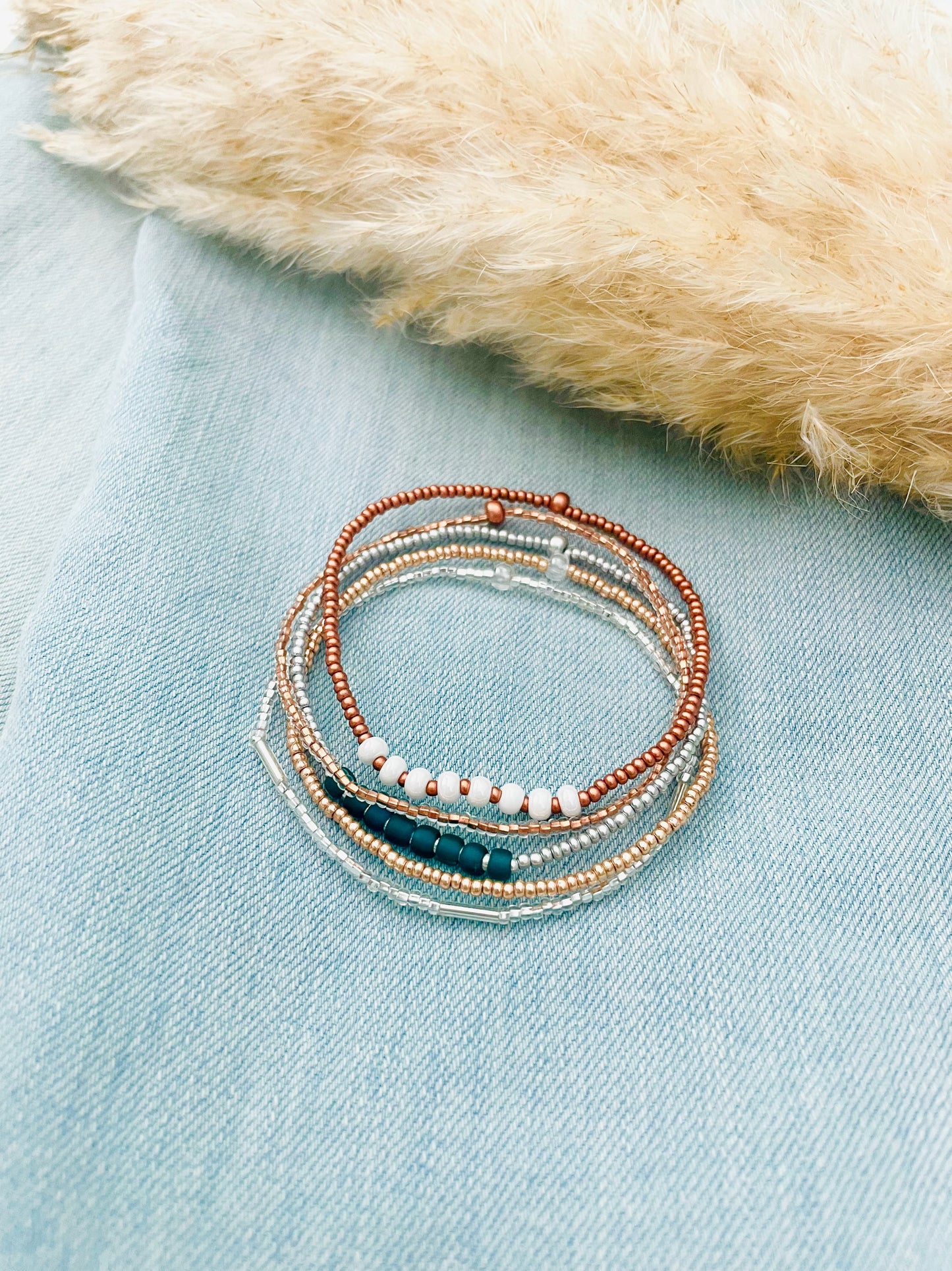 Dainty Boho Beaded Stretch Bracelet Set