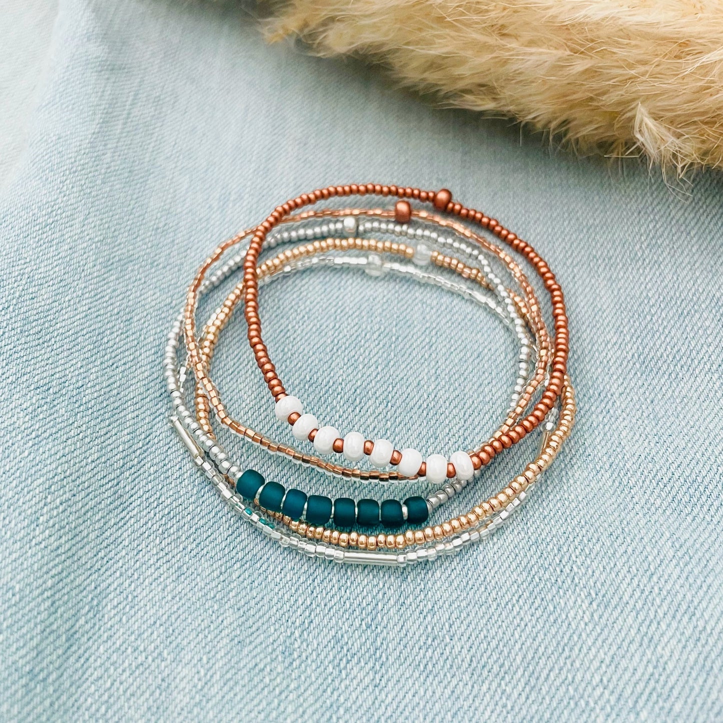 Dainty Boho Beaded Stretch Bracelet Set