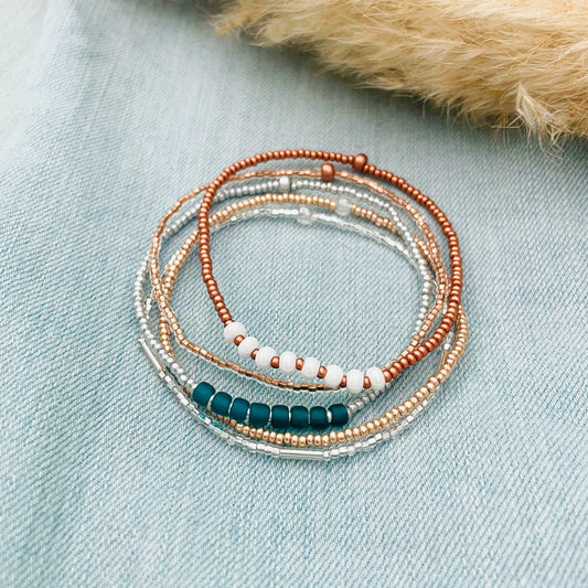 Dainty Boho Beaded Stretch Bracelet Set