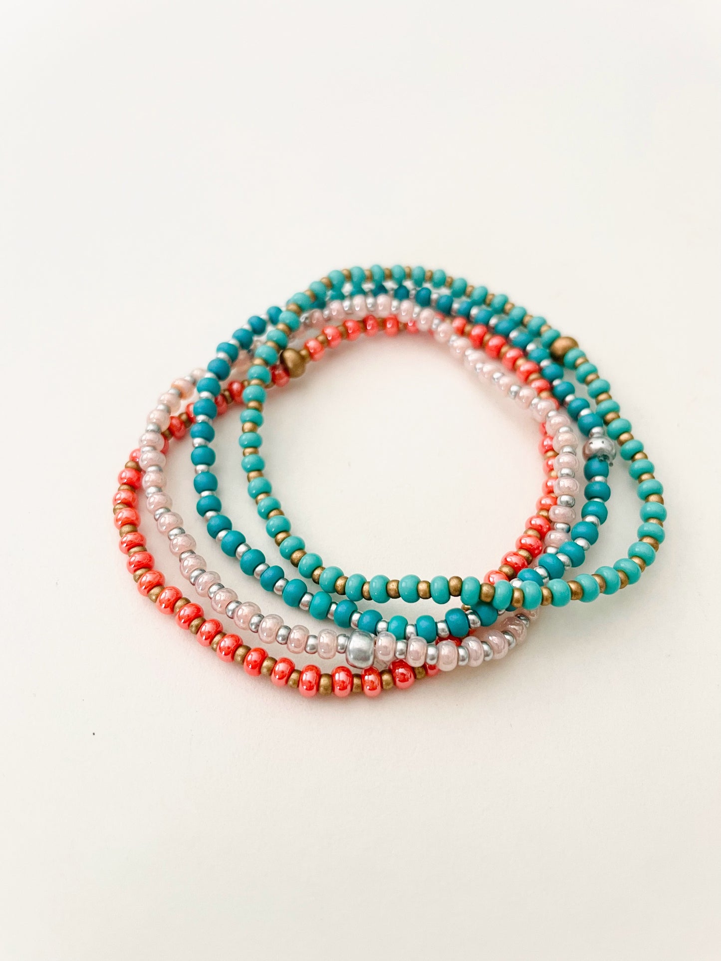 Colorful Seed Bead Stretch Bracelets, Two-Toned Beaded Bracelets