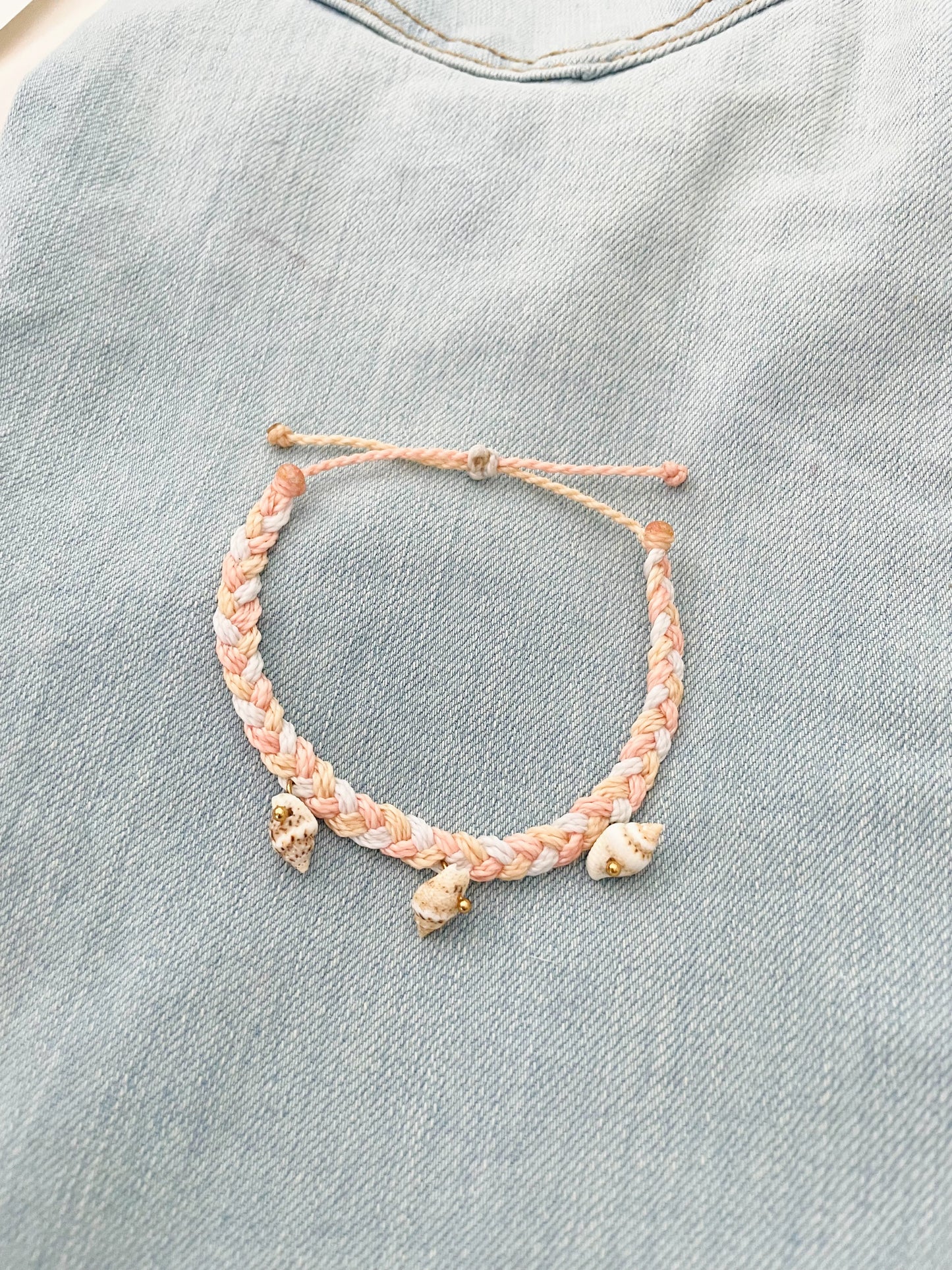 Beachy Pink Braided Conch Shell Bracelet