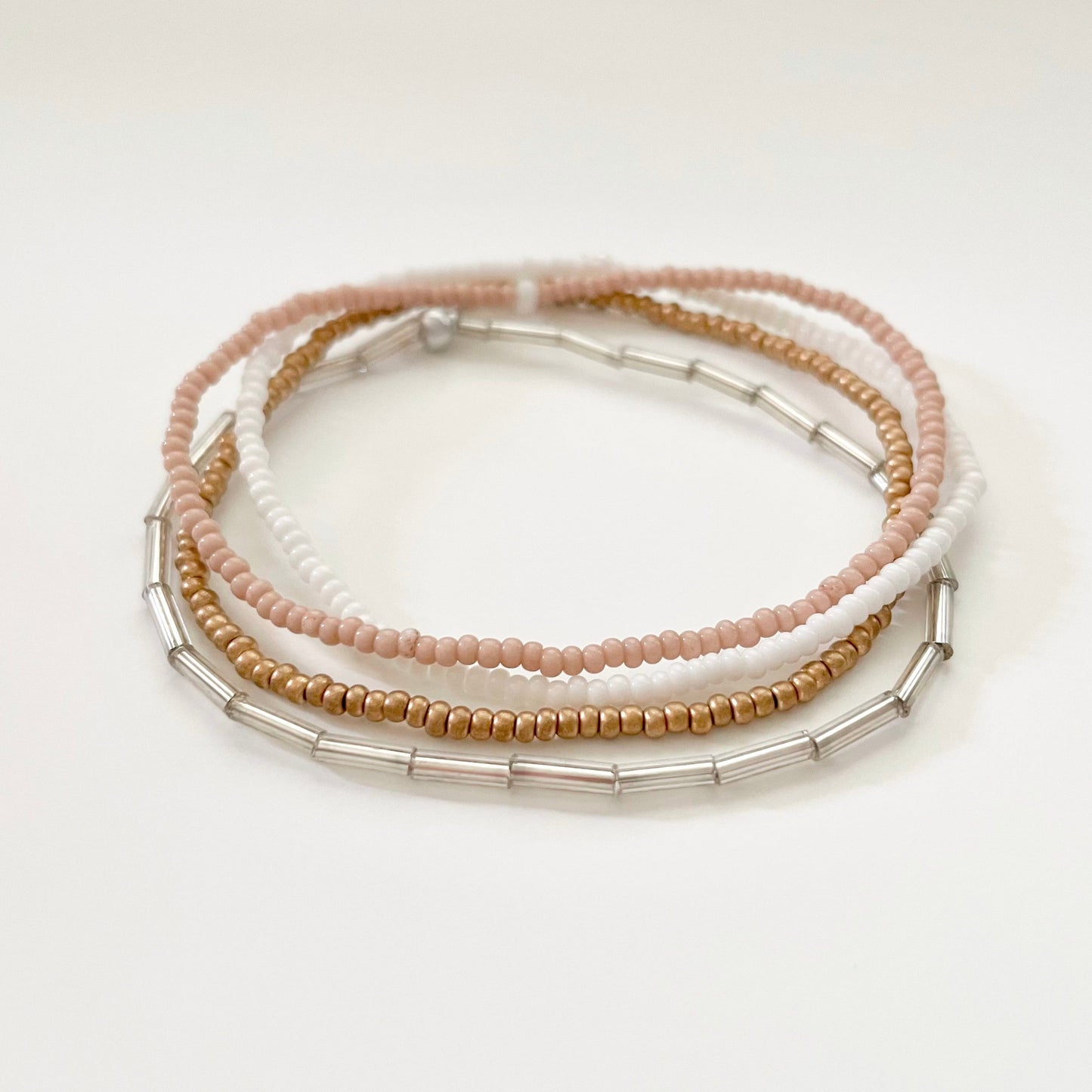 Simple Dainty Seed Bead Stretch Bracelet Set, Beaded Minimalist Bracelet Stack