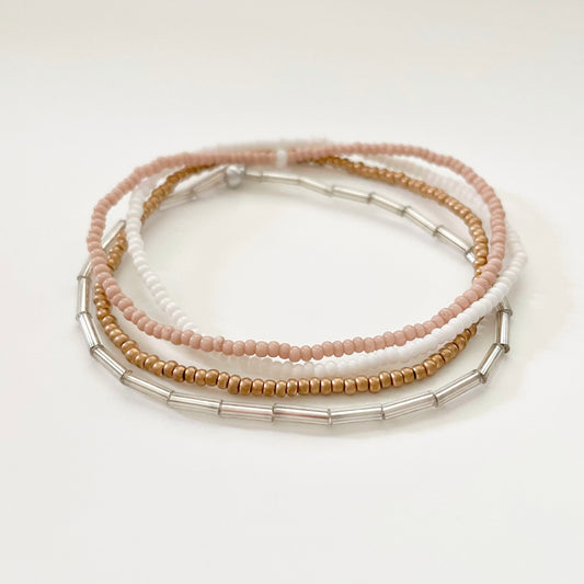Simple Dainty Seed Bead Stretch Bracelet Set, Beaded Minimalist Bracelet Stack