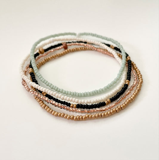 Dainty Beaded Stretch Bracelet Set, Minimalist Seed Bead Bracelet Stack for Women