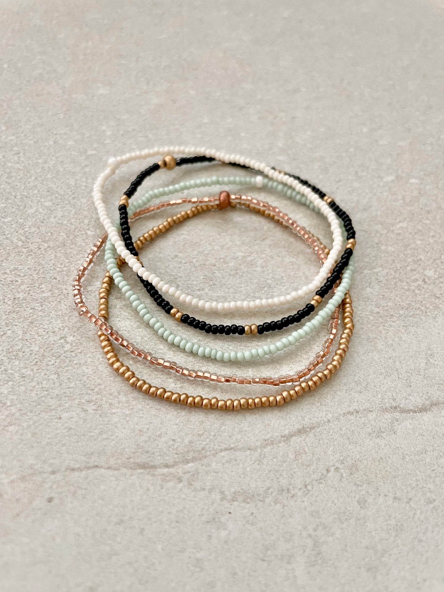 Dainty Beaded Stretch Bracelet Set, Minimalist Seed Bead Bracelet Stack for Women