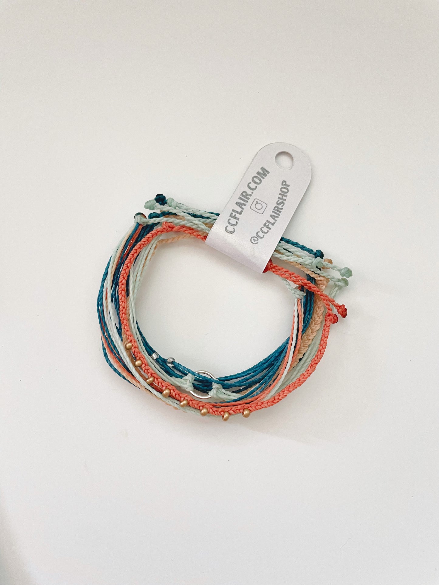 Surfer-Style Adjustable Bracelet Set, Cord Beachy Bracelet Stack