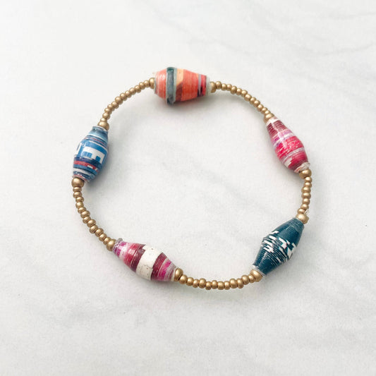 Multi Recycled Paper Bead Stretch Bracelet