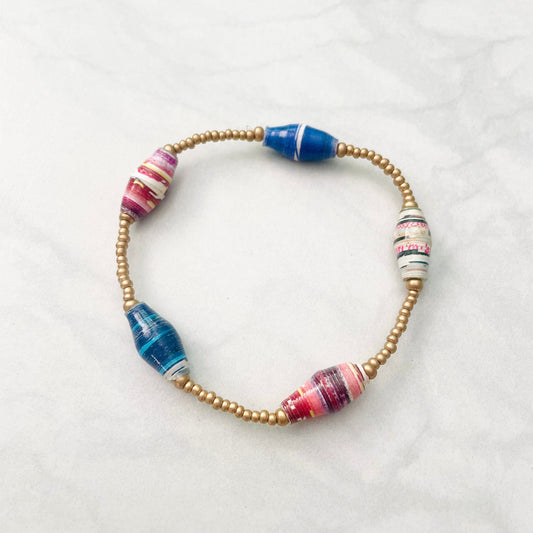 Multi Recycled Paper Bead Stretch Bracelet