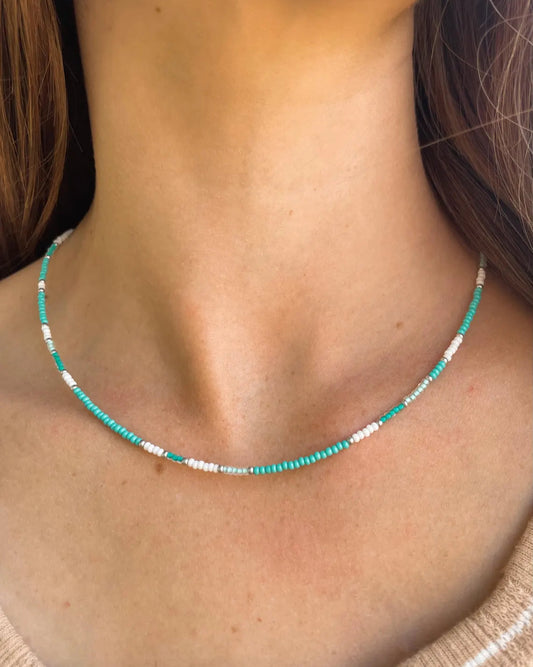 Beaded Surfer Necklace for Women Ocean Lover Gift Idea for Teen Girl Tiny Seed Bead Necklace Vacation Jewelry for Travel Women Bead Necklace