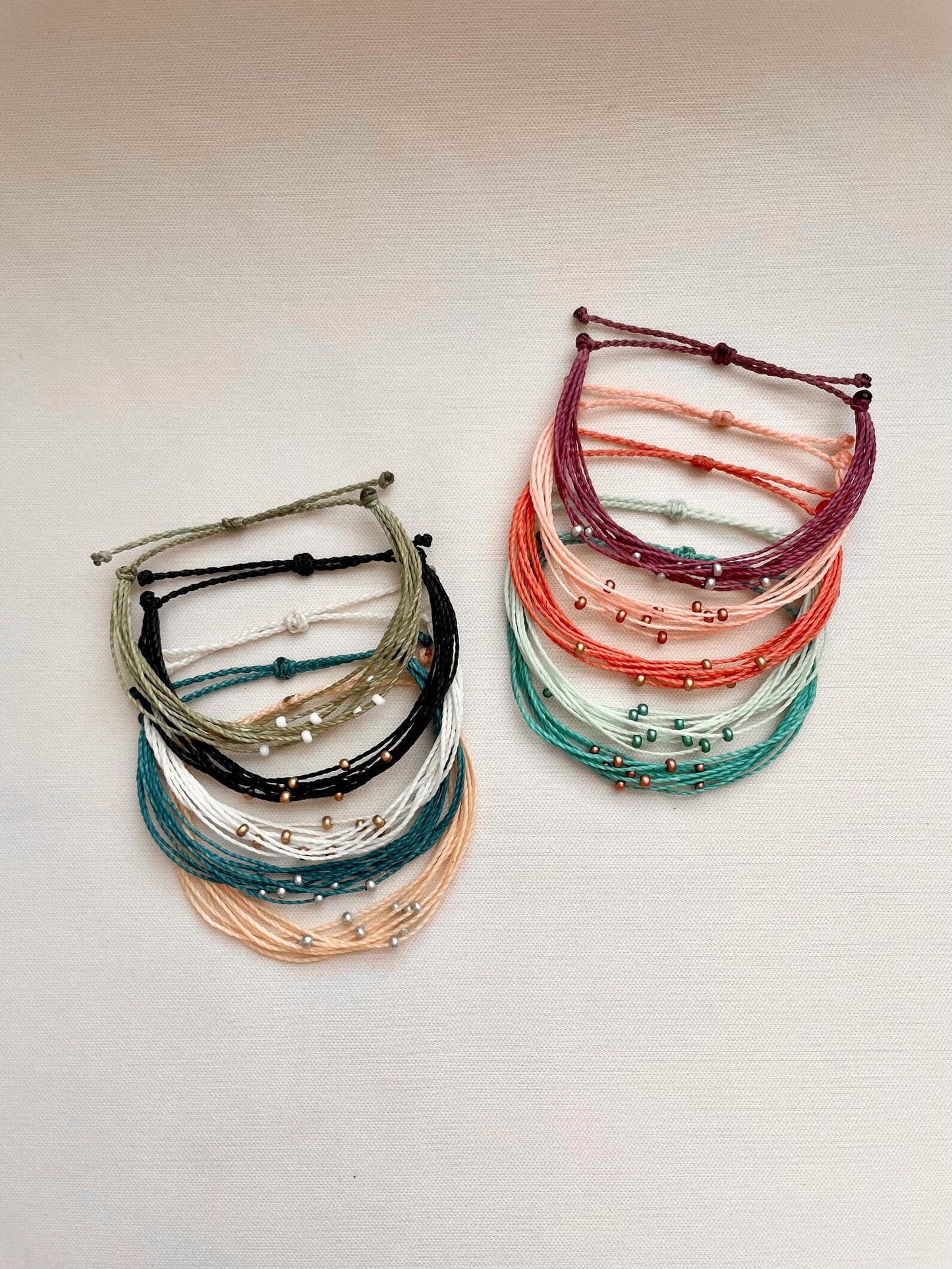 Surfer Style String Bracelet with Beads Beachy Boho Cord Adjustable Pull String Bracelet