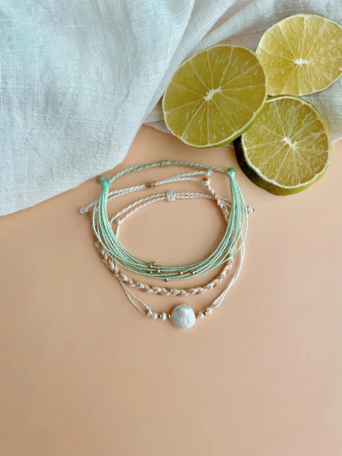 Freshwater Pearl Adjustable Cord Bracelet Set Dainty Jewelry Beach Lover Gift Idea for Friend Bracelet Stack Beachy Boho Jewelry for Travel