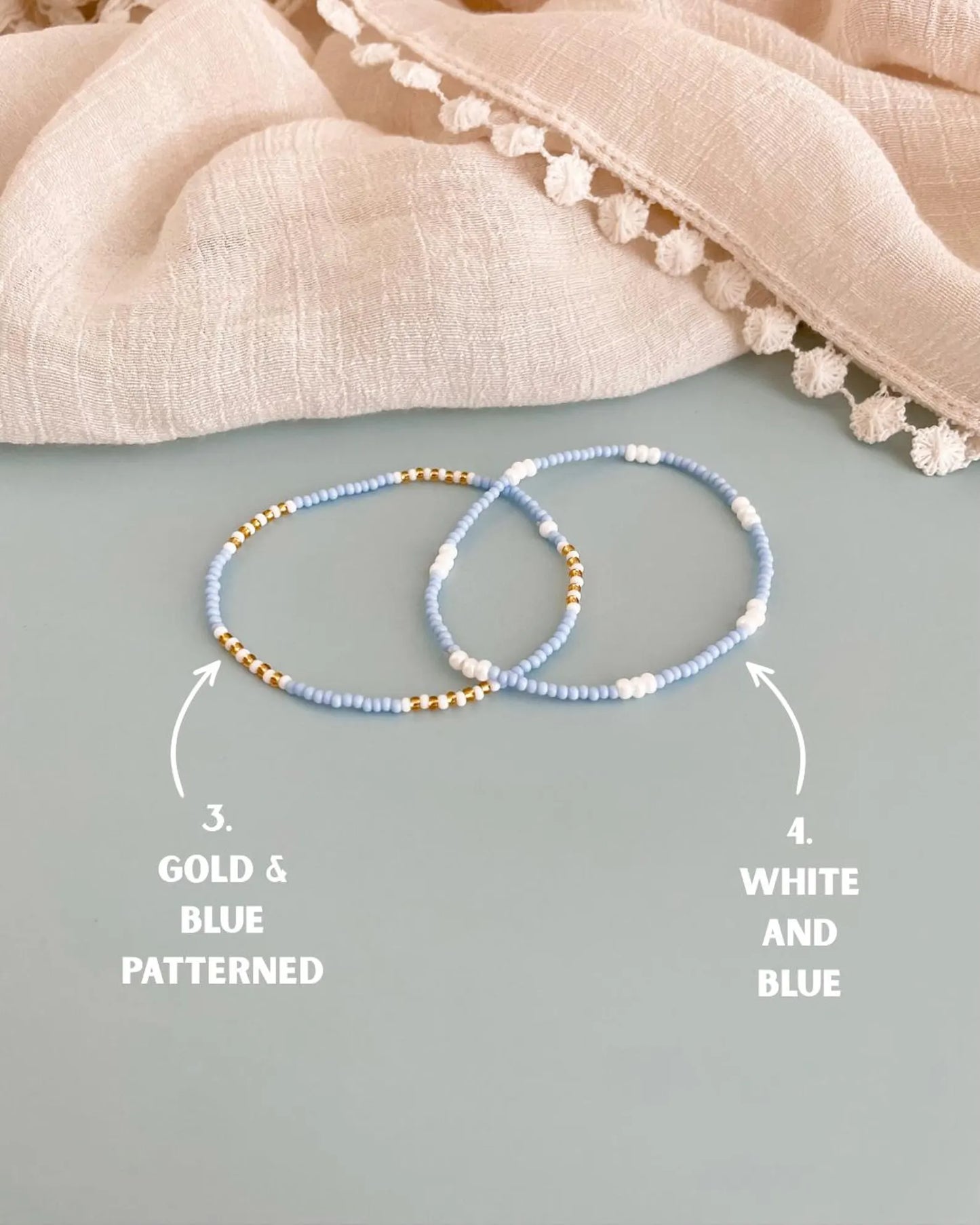 Beaded Stretch Bracelet Set Light Blue Stackable Beaded Bracelet Dainty Jewelry Coastal