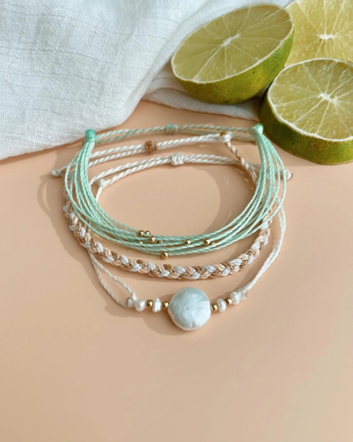Freshwater Pearl Adjustable Cord Bracelet Set Dainty Jewelry Beach Lover Gift Idea for Friend Bracelet Stack Beachy Boho Jewelry for Travel