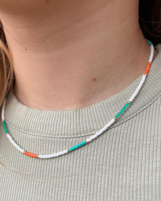 Beaded Surfer Necklace for Women Seed Bead Choker Colorful Beach Necklace Boho Summer Jewelry Handmade Layering Surfer Bead Necklace