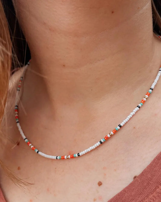 Colorful Seed Bead Necklace Beaded Surfer Necklace Beach Boho Choker for Women Dainty White Summer Jewelry Handmade Beaded Layering Necklace