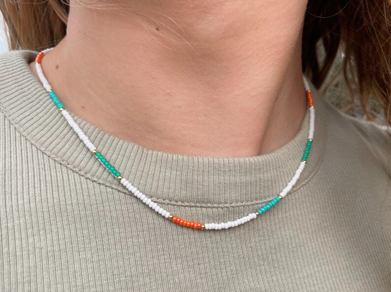 Beaded Surfer Necklace for Women Seed Bead Choker Colorful Beach Necklace Boho Summer Jewelry Handmade Layering Surfer Bead Necklace