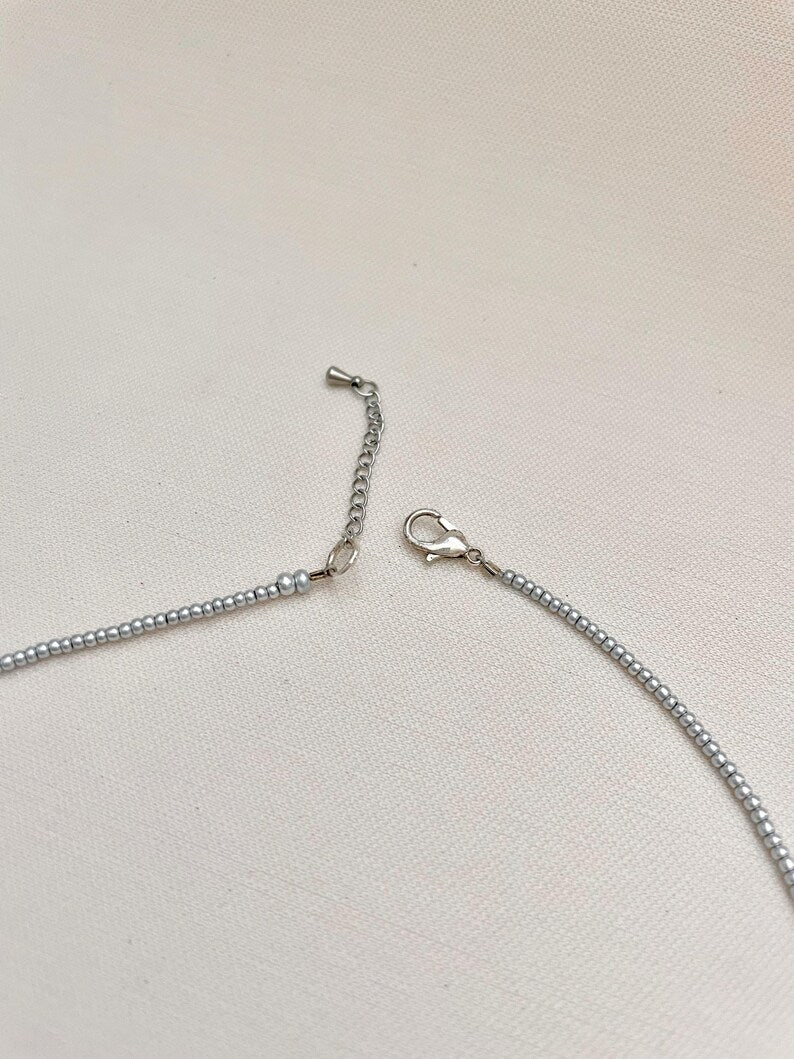 Minimalist Matte Silver Seed Bead Necklace
