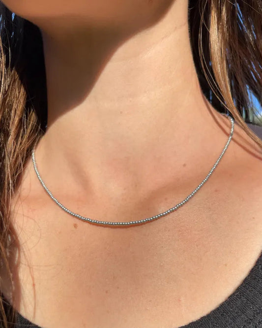 Minimalist Matte Silver Seed Bead Necklace