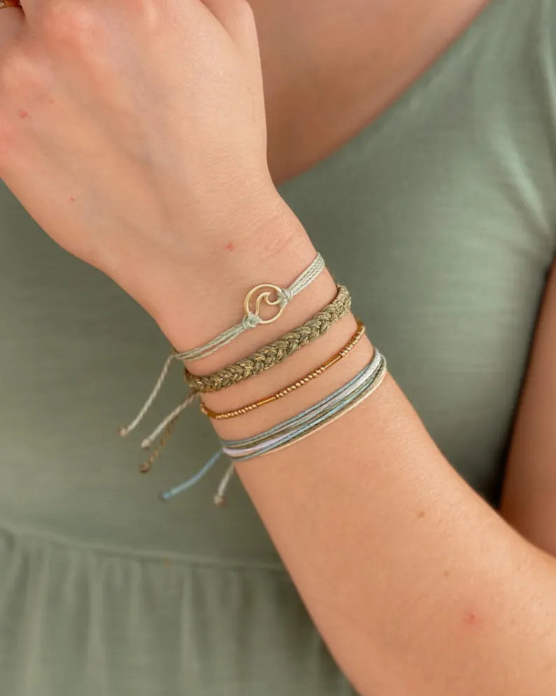 Surfer Bracelet Stack Adjustable Waxed Cord Bracelet Set Boho Accessories Beach Style Wave Charm Beaded Style Earth Tone Summer Jewelry