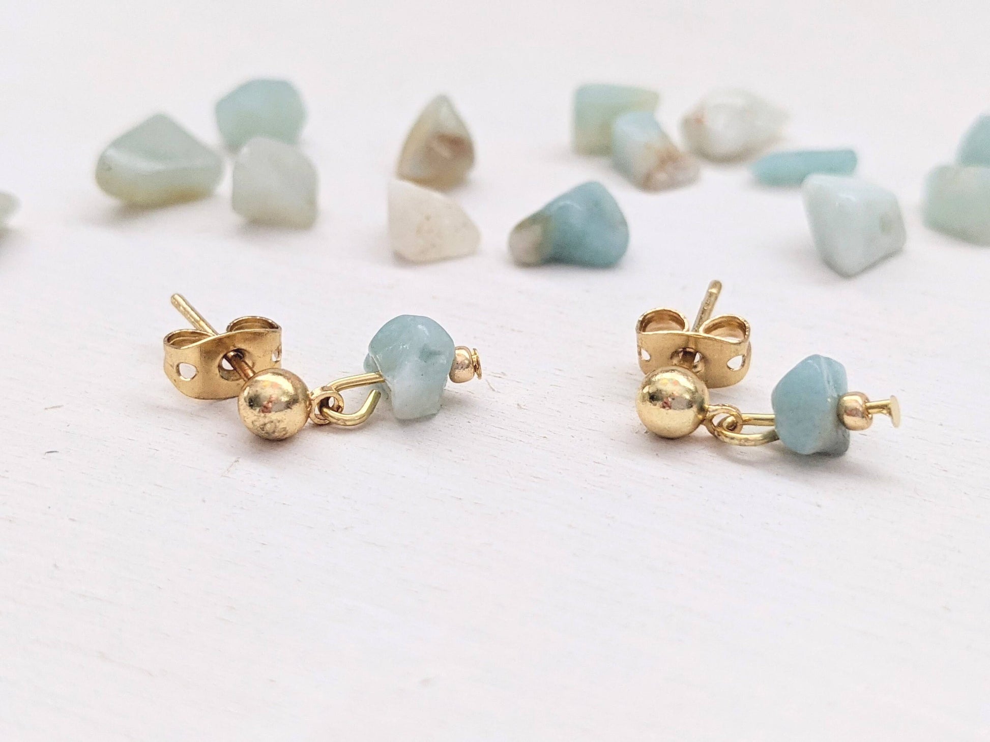 Drop Stud Earrings, 18k Gold Earrings, Dainty Earrings, Minimalist Earrings, Amazonite Earrings, Dangle Earrings, Gold Earrings, Gemstone