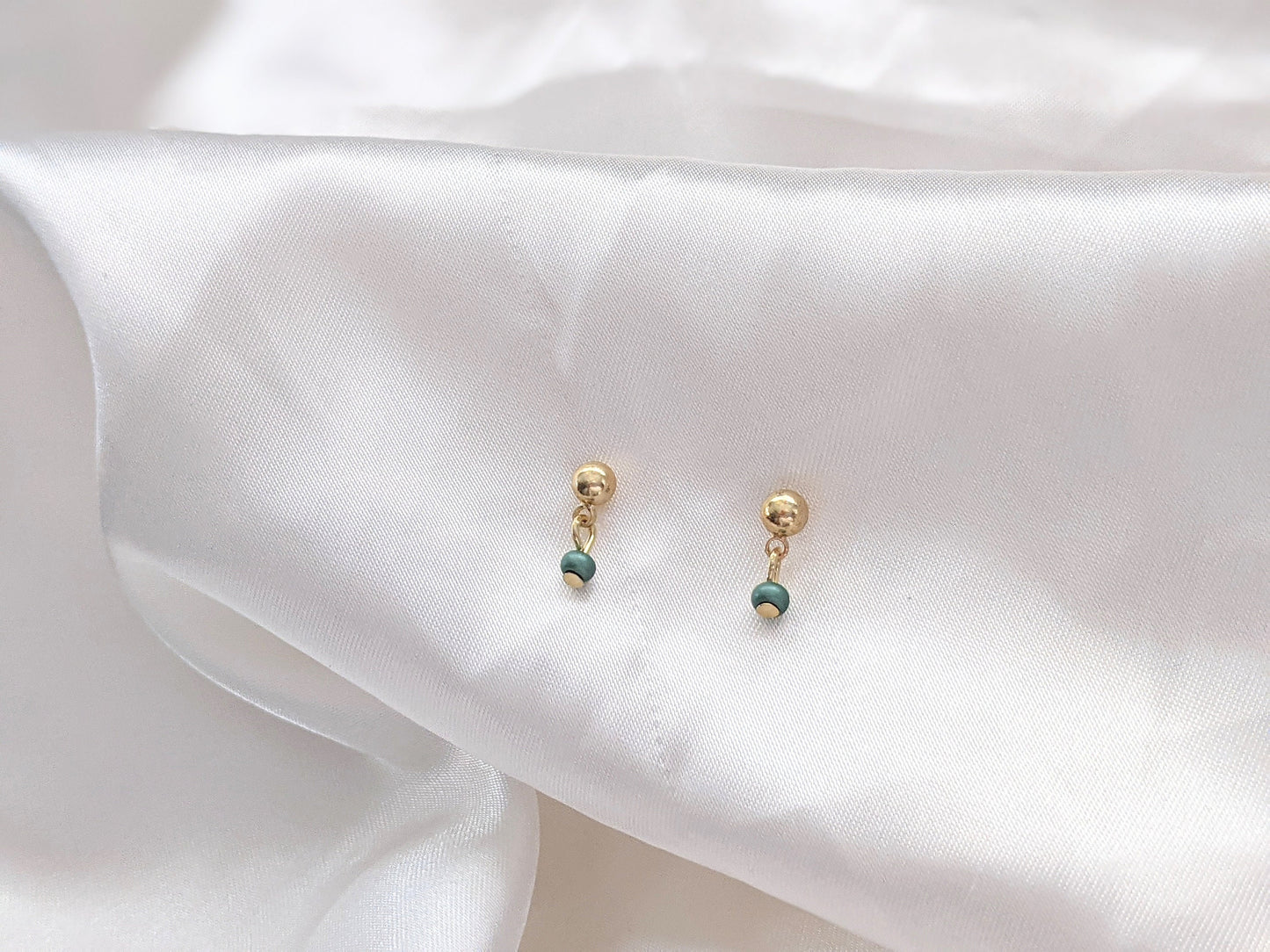 Drop Stud Earrings 18k Gold Earrings Dainty Minimalist Jewelry Stud Post Drop Earrings Gold Tiny Dangle Earrings Small Gold Earrings Green