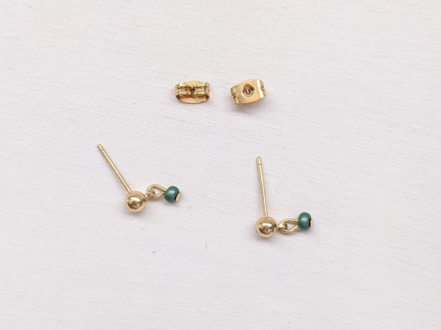 Drop Stud Earrings 18k Gold Earrings Dainty Minimalist Jewelry Stud Post Drop Earrings Gold Tiny Dangle Earrings Small Gold Earrings Green