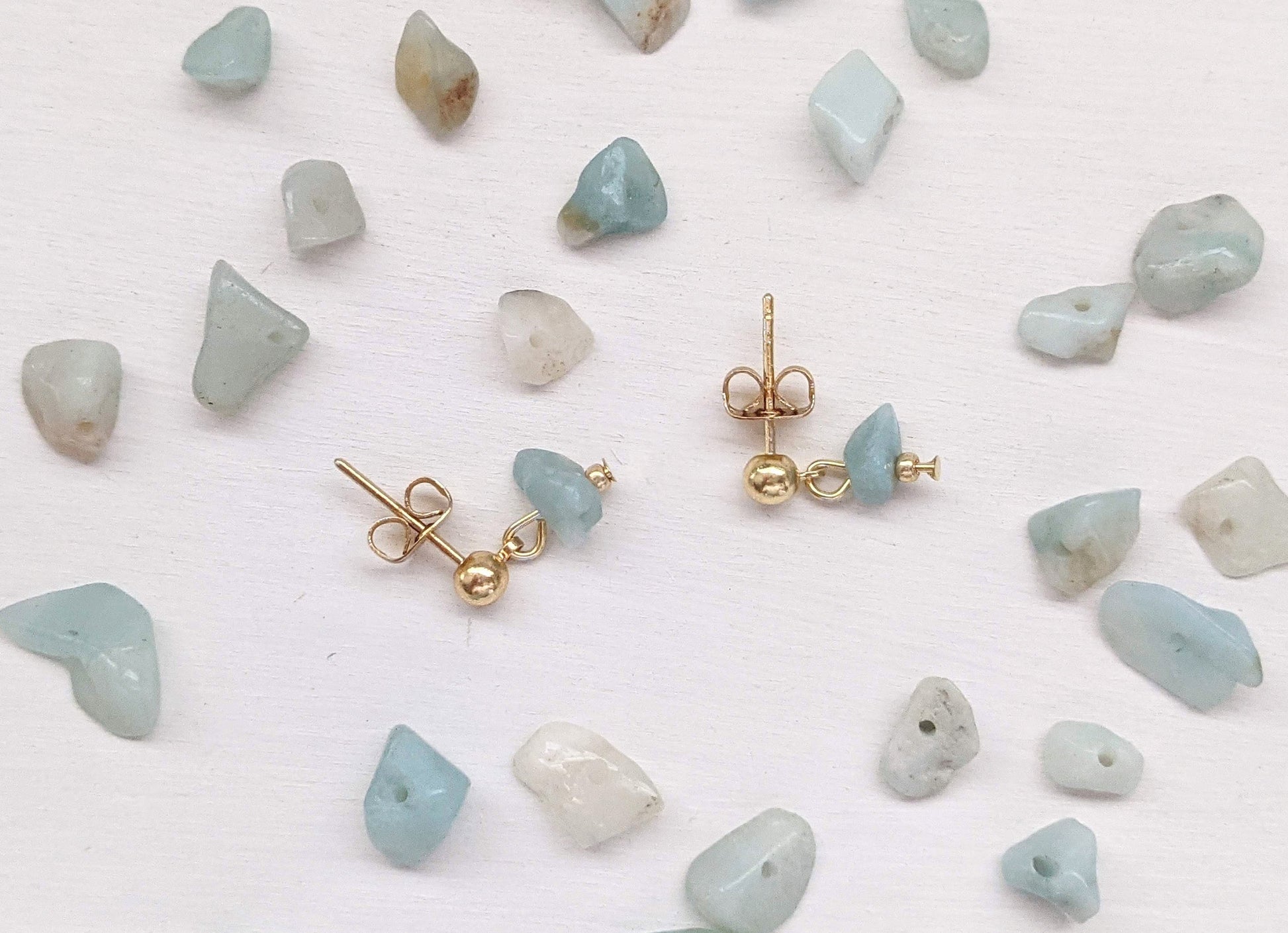 Drop Stud Earrings, 18k Gold Earrings, Dainty Earrings, Minimalist Earrings, Amazonite Earrings, Dangle Earrings, Gold Earrings, Gemstone