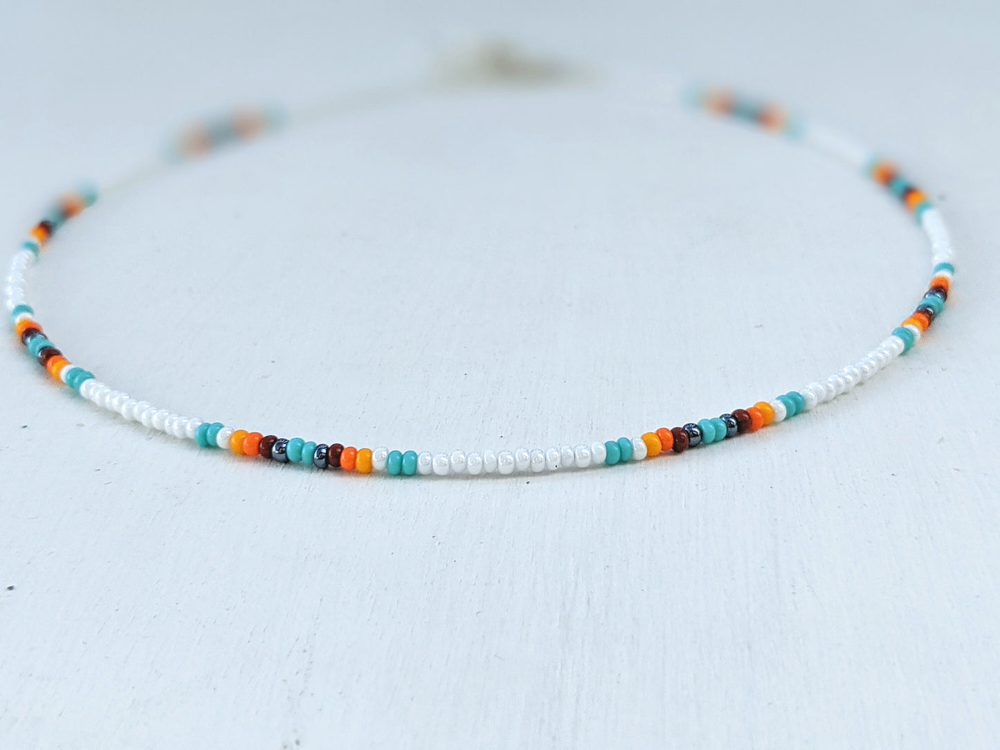 Ocean Sunrise ⋆ Seed Bead Choker, Beach Choker, Boho Bead Choker, Seed Bead Necklace, Colorful Bead Choker, Dainty Choker, Simple Necklace