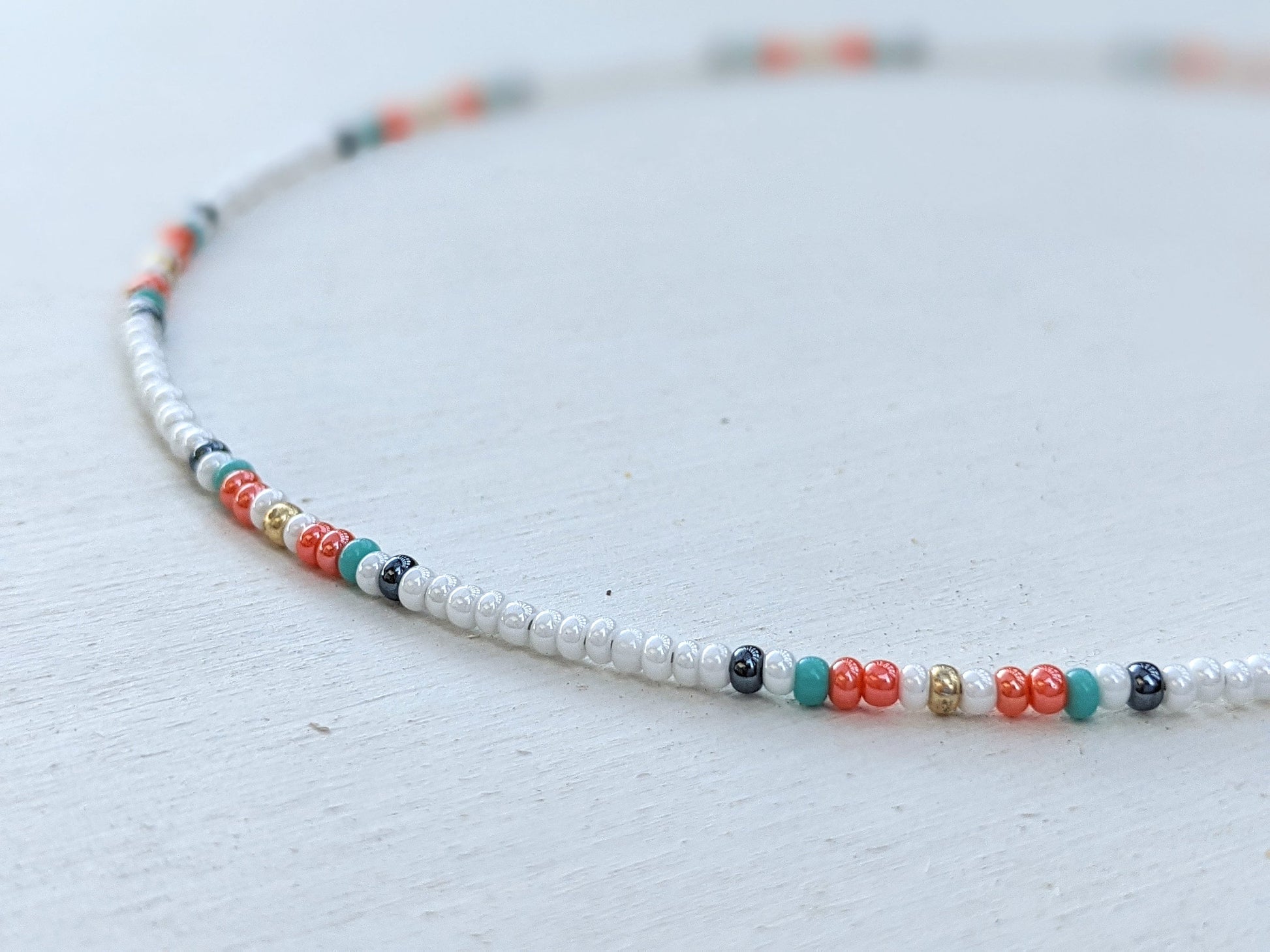 Sweet Summer ⋆ Seed Bead Necklace, Beach Choker, Colorful Beaded Choker, Seed Bead Choker, Dainty Choker, Boho Choker, White Choker