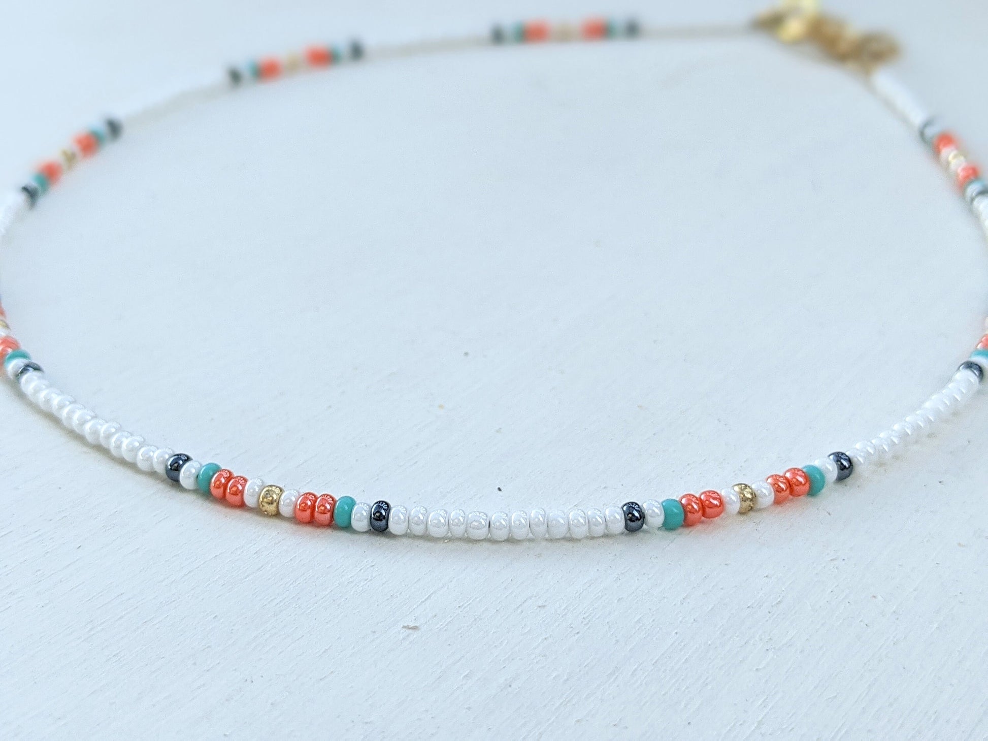 Sweet Summer ⋆ Seed Bead Necklace, Beach Choker, Colorful Beaded Choker, Seed Bead Choker, Dainty Choker, Boho Choker, White Choker