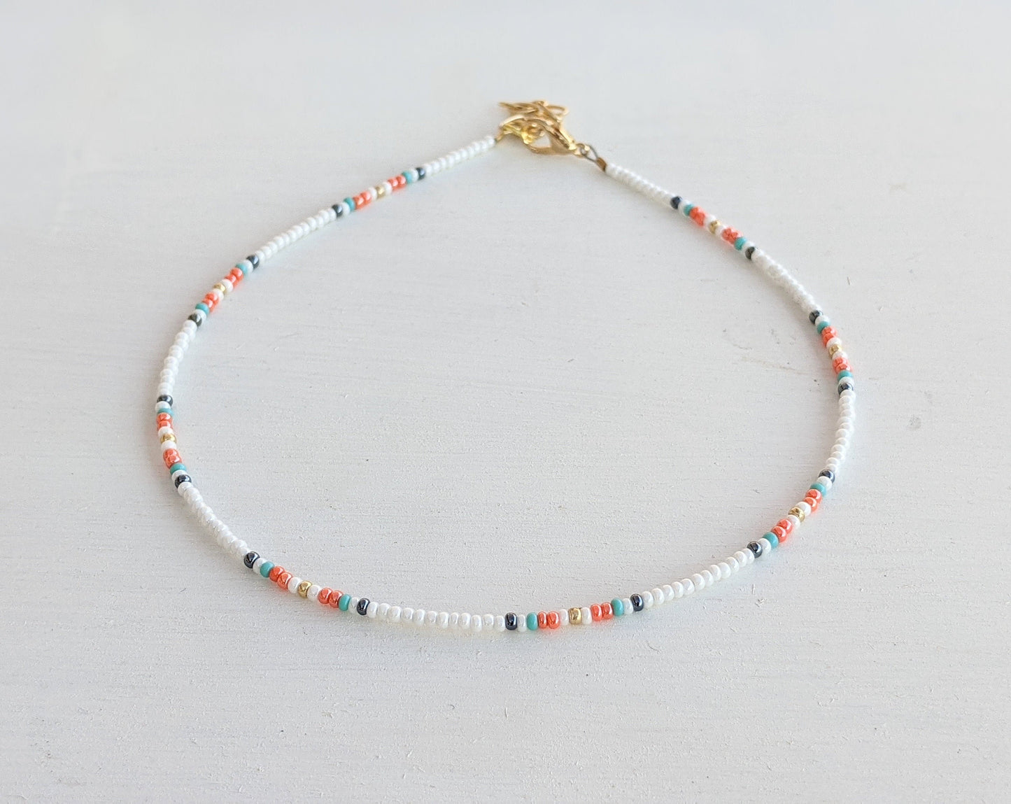 Sweet Summer ⋆ Seed Bead Necklace, Beach Choker, Colorful Beaded Choker, Seed Bead Choker, Dainty Choker, Boho Choker, White Choker