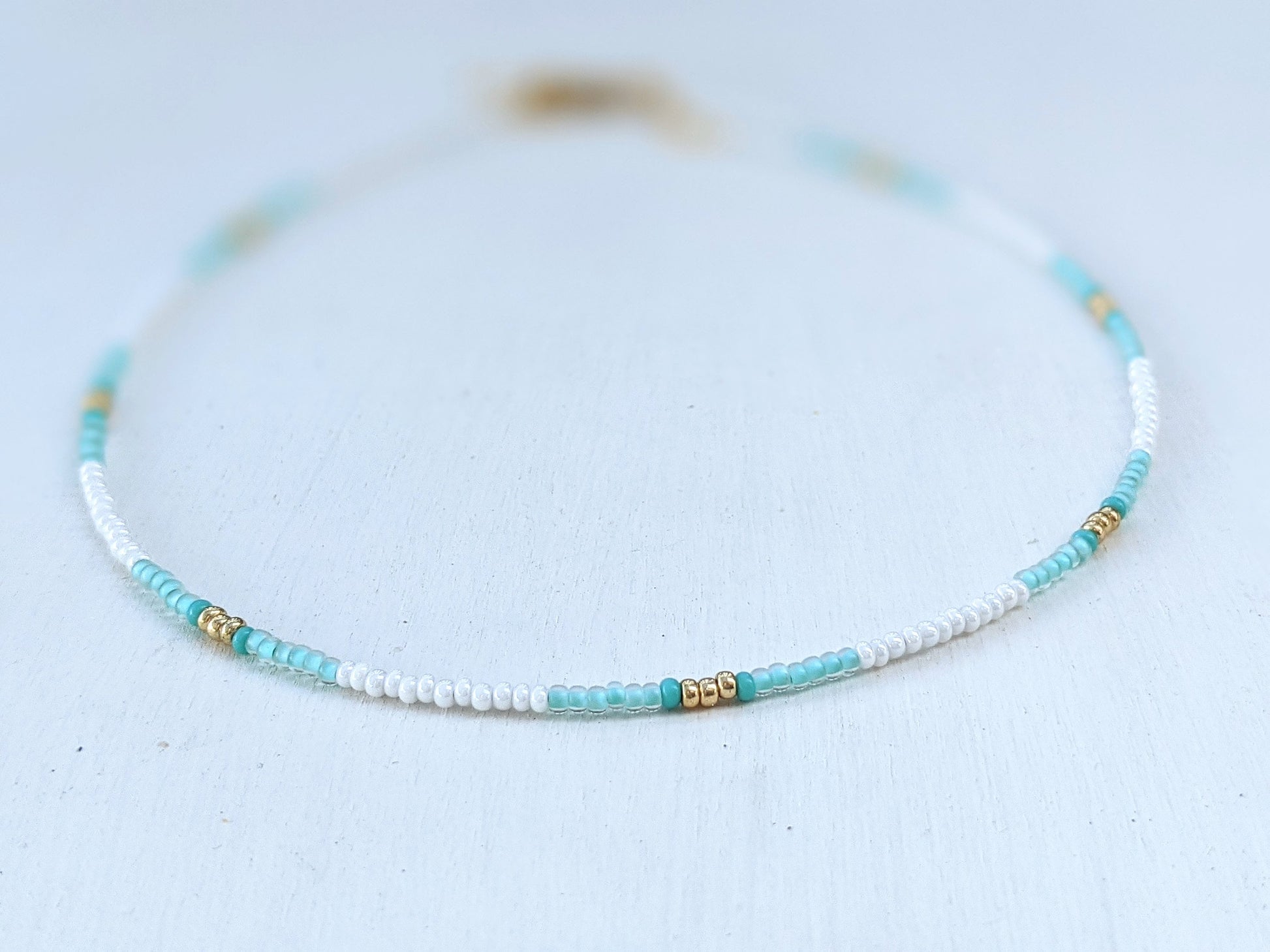 Ocean Mist ⋆ Seed Bead Choker, Beach Necklace, Dainty Beaded Choker, Seed Bead Necklace, Boho Necklace, Minimalist Beaded Necklace, White