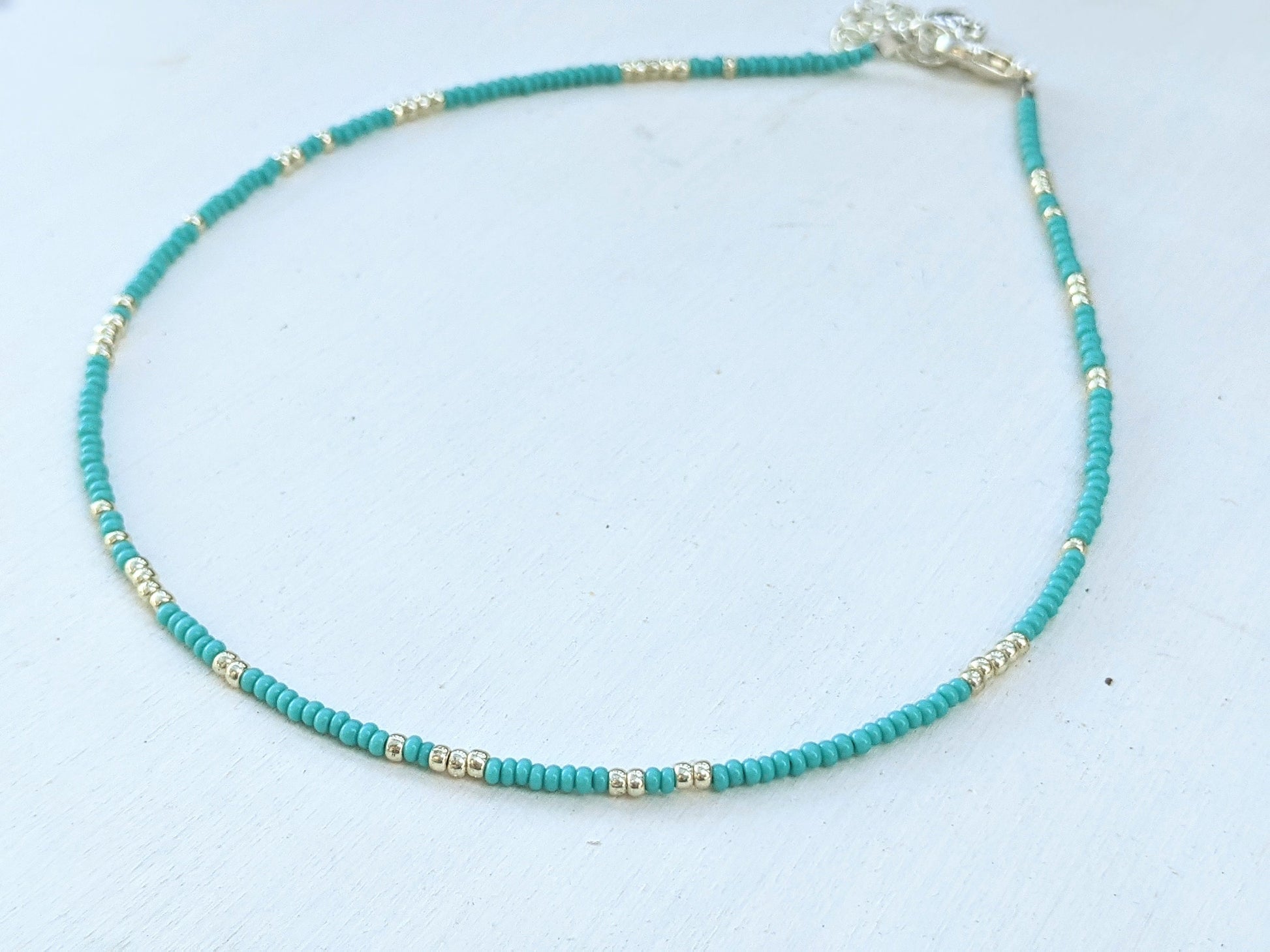 Sea Foam ⋆ Seed Bead Necklace, Turquoise Necklace, Dainty Choker, Seed Bead Choker, Beaded Necklace, Choker Necklace, Beach Coker