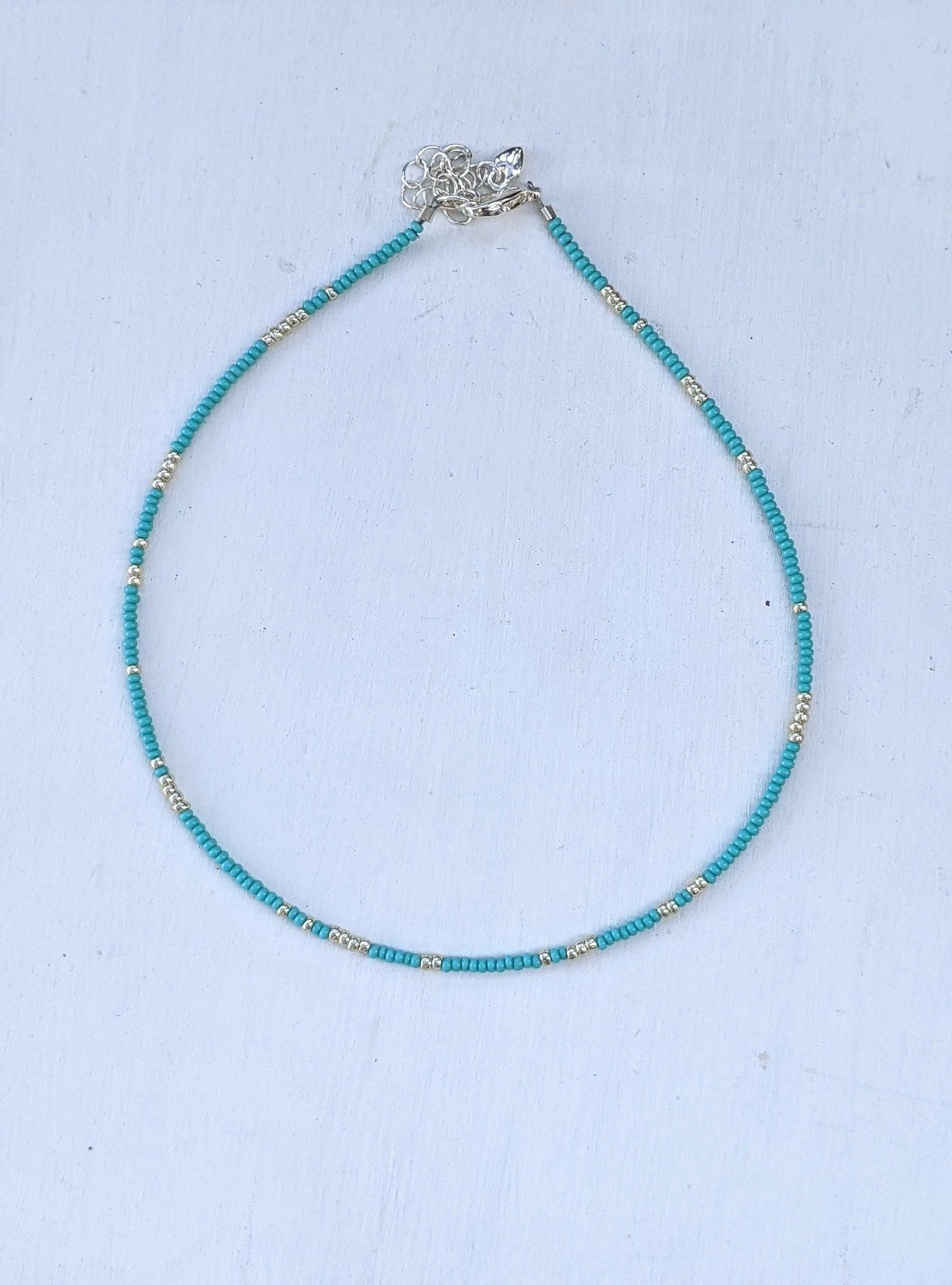 Sea Foam ⋆ Seed Bead Necklace, Turquoise Necklace, Dainty Choker, Seed Bead Choker, Beaded Necklace, Choker Necklace, Beach Coker