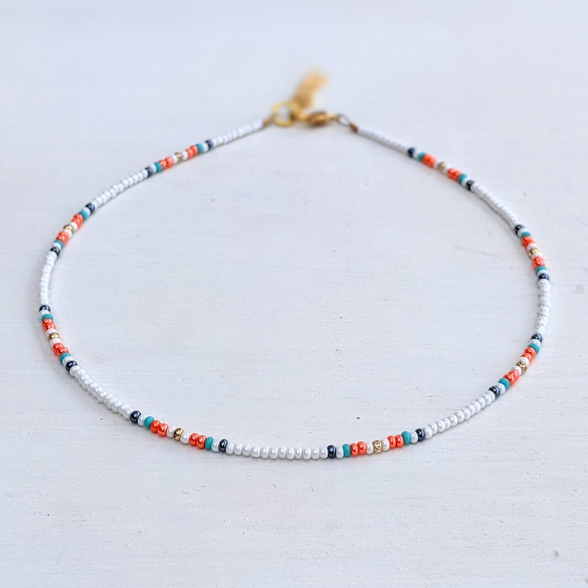 Sweet Summer ⋆ Seed Bead Necklace, Beach Choker, Colorful Beaded Choker, Seed Bead Choker, Dainty Choker, Boho Choker, White Choker