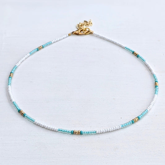 Ocean Mist ⋆ Seed Bead Choker, Beach Necklace, Dainty Beaded Choker, Seed Bead Necklace, Boho Necklace, Minimalist Beaded Necklace, White