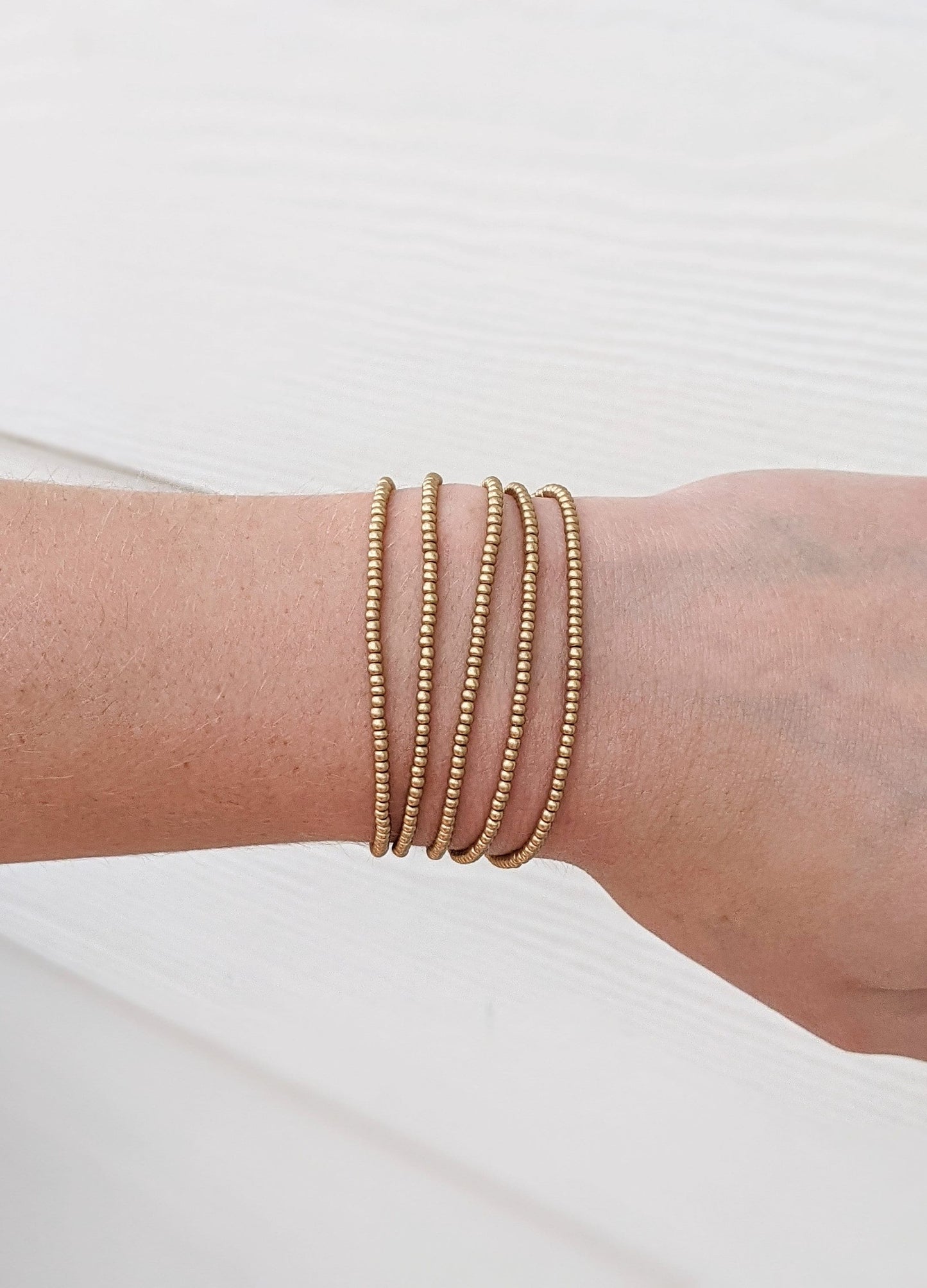 Small Beaded Gold Stacking Bracelet Dainty Stretch Bracelet Set Tiny Gold Bead Bracelet Layering Gold Bracelet for Women Minimalist Jewelry