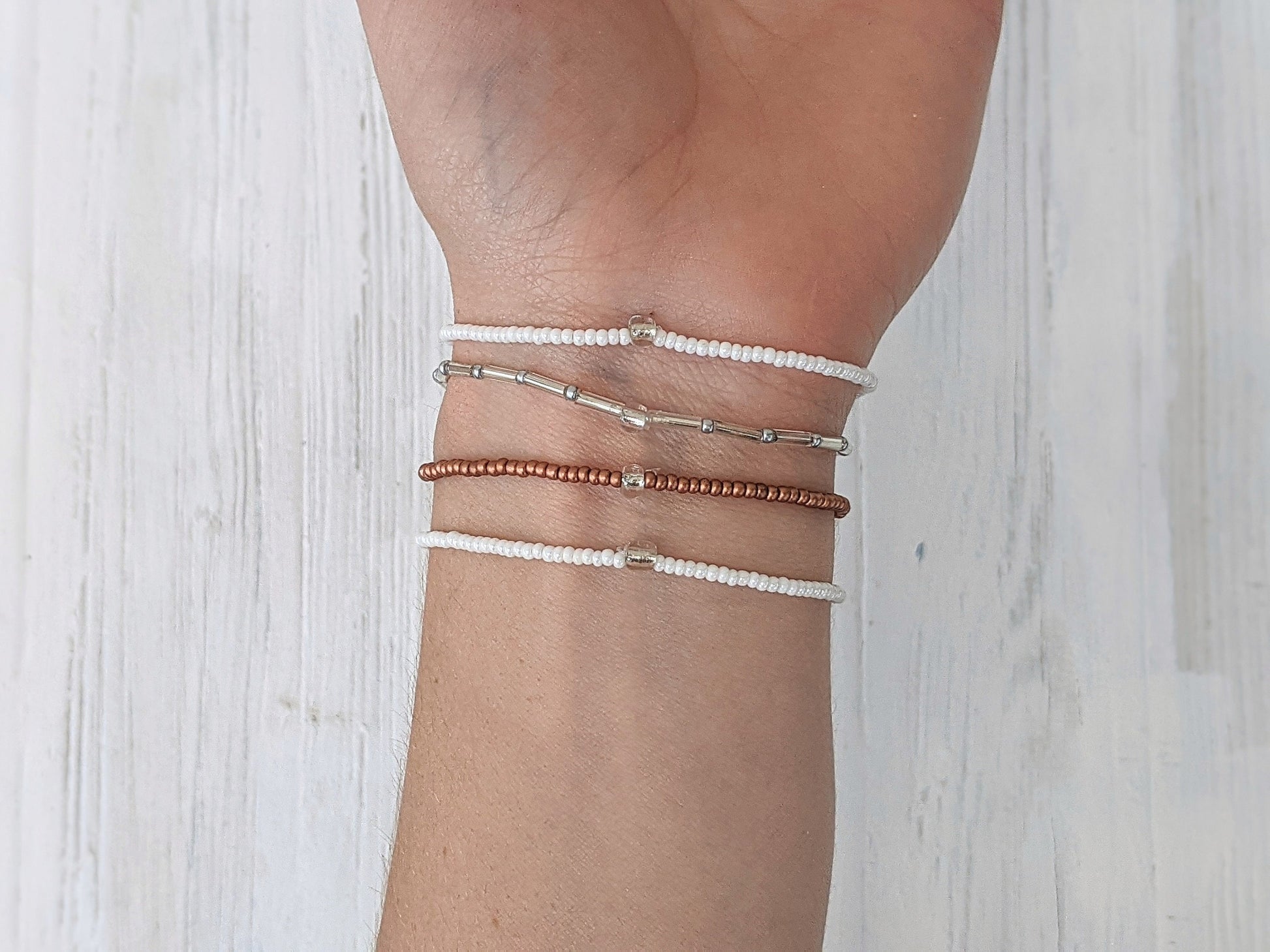 Seaside ⋆ Bracelet Set, Minimalist Beaded Bracelet, Dainty Bracelet, Simple Bracelet for Women, Stretch Bracelet, Seed Bead Bracelet