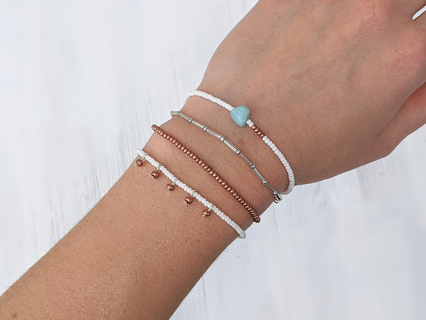 Seaside ⋆ Bracelet Set, Minimalist Beaded Bracelet, Dainty Bracelet, Simple Bracelet for Women, Stretch Bracelet, Seed Bead Bracelet