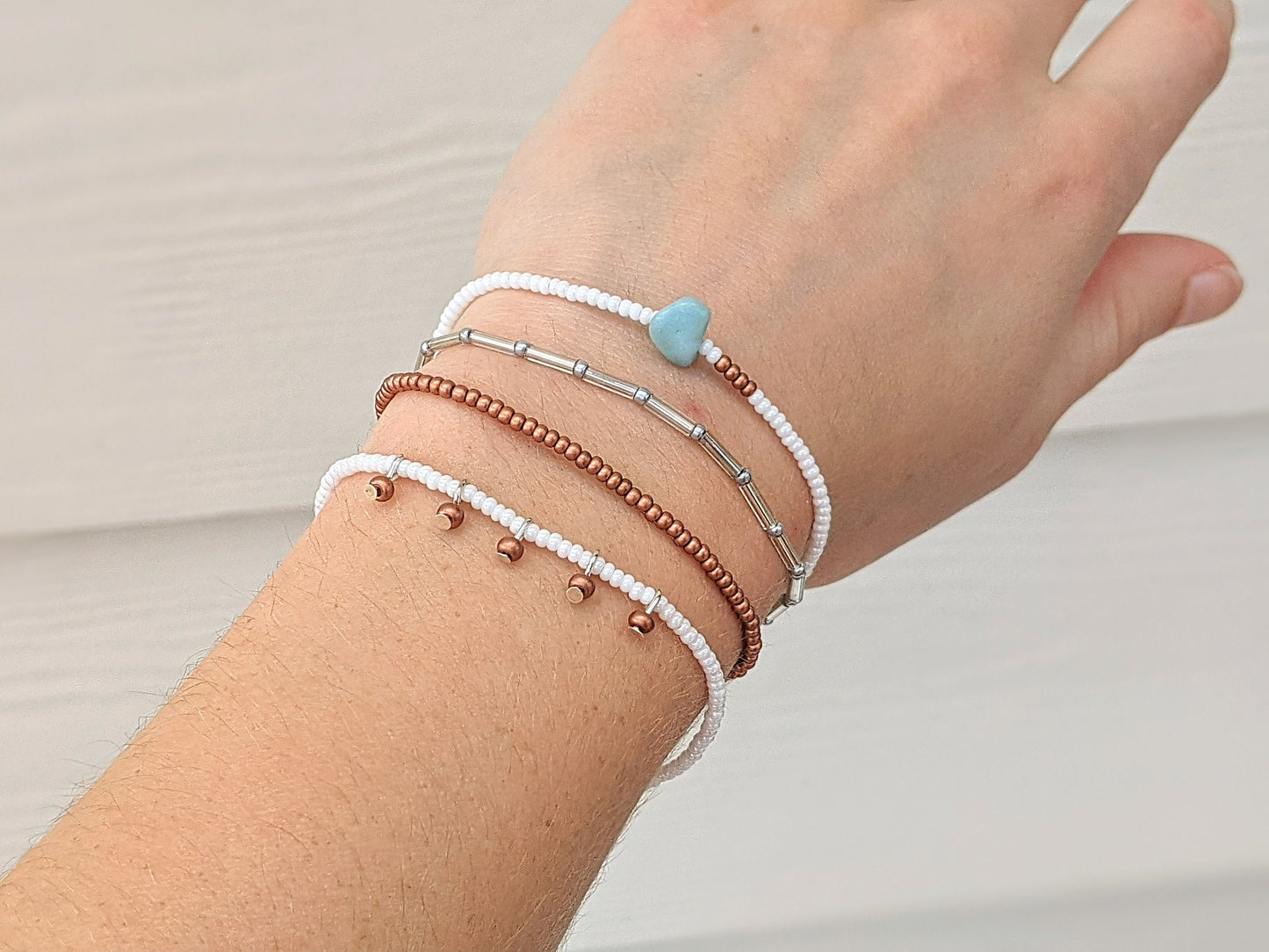 Seaside ⋆ Bracelet Set, Minimalist Beaded Bracelet, Dainty Bracelet, Simple Bracelet for Women, Stretch Bracelet, Seed Bead Bracelet